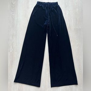 Zara W/B Blue Velour Wide Leg Elastic Waist Track Pants